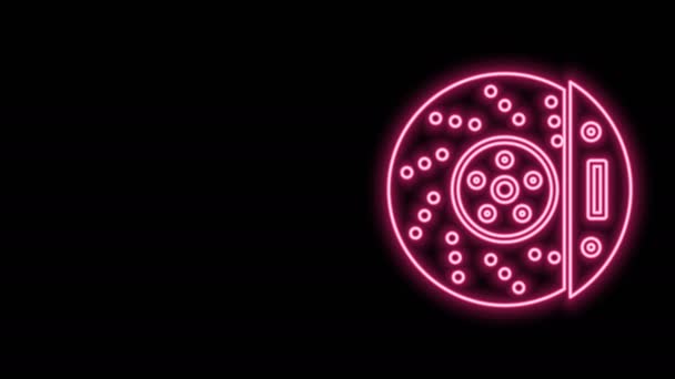Linea neon luminosa Disco freno auto con icona pinza isolato su sfondo nero. Animazione grafica 4K Video motion - Filmati, video