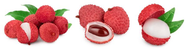 lychee φρούτα που απομονώνονται σε λευκό φόντο με μονοπάτι αποκοπής και πλήρες βάθος πεδίου. Σύνολο ή συλλογή - Φωτογραφία, εικόνα