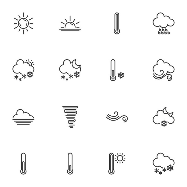 Meteorology weather line icons set - Vector, imagen