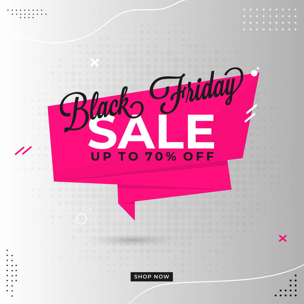 Black Friday Sale Pink Ribbon, Poster Design with 70% Discount Offer on Grey Halftone Effect Background. - Вектор,изображение