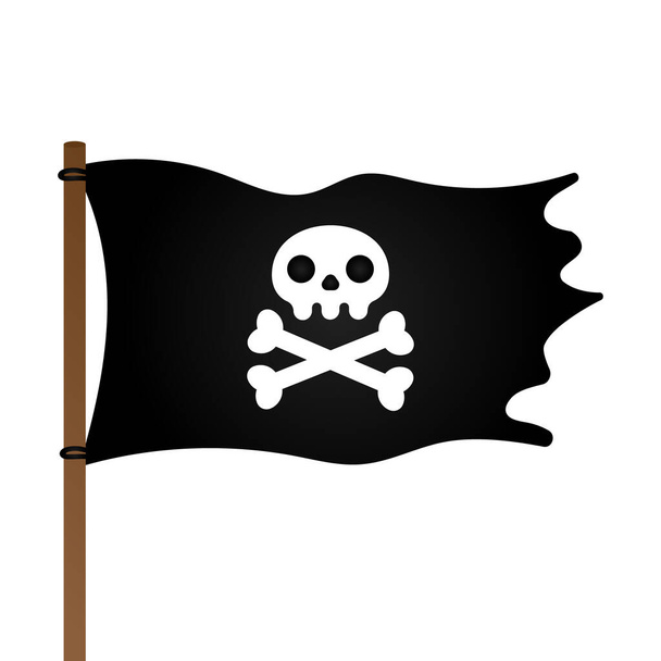 Jolly Roger schedel, piraat vlag en kruising botten platte stijl ontwerp vector illustratie. - Vector, afbeelding