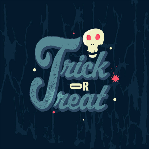 Creative Trick Or Treat Text with Noise Effect and Skull on Blue Brush Grunge Background. - Vector, imagen