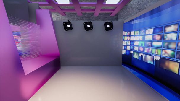 3D Virtual TV Studio News, 3D-kuvitus - Valokuva, kuva