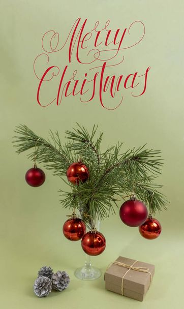 Merry Christmas and happy new year. Card, banner, flat lay, flyer, poster, greeting card with text - Merry Christmas - Photo, Image
