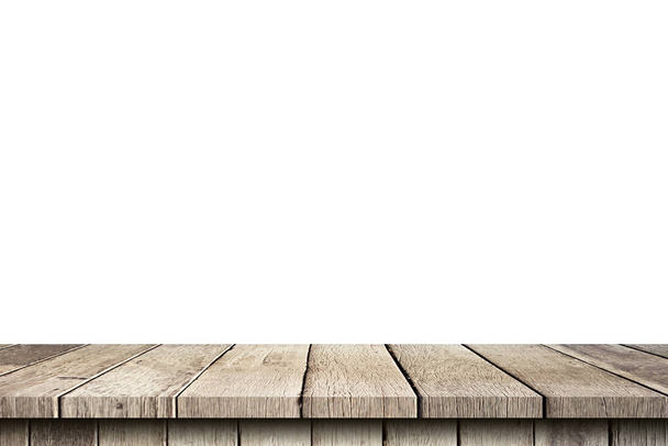 Empty wood table on isolate white background and display montage with copy space for product. - Photo, image