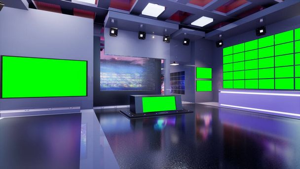 3D Virtuális TV Stúdió Hírek, 3D illusztráció - Fotó, kép