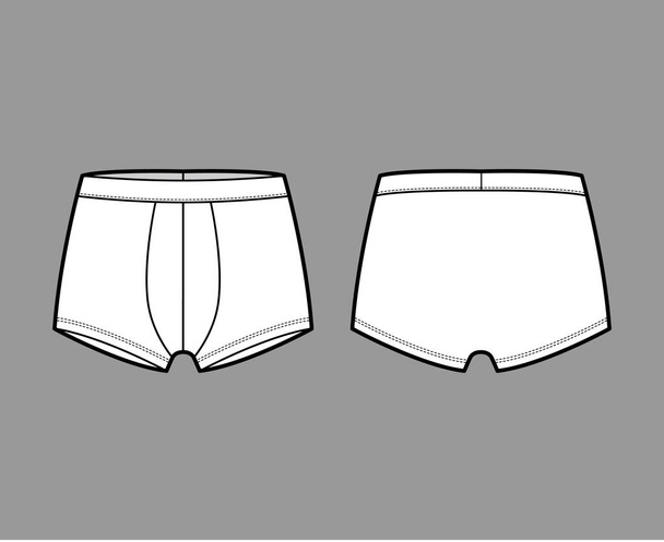 Biancheria intima Trunks illustrazione tecnica di moda con elastico in vita, slip boxer a gamba corta aderente stile atletico - Vettoriali, immagini