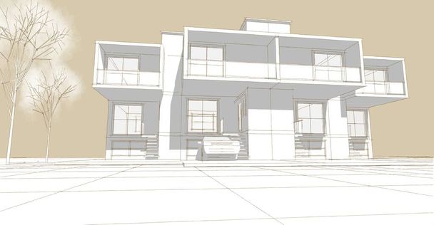 moderna arquitectura townhouse bosquejo 3d ilustración - Foto, imagen