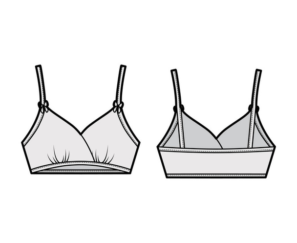Soutien-gorge d'entraînement lingerie illustration de mode technique avec arc, Sans fil, bande sous la poitrine. Soutien-gorge de sport plat  - Vecteur, image