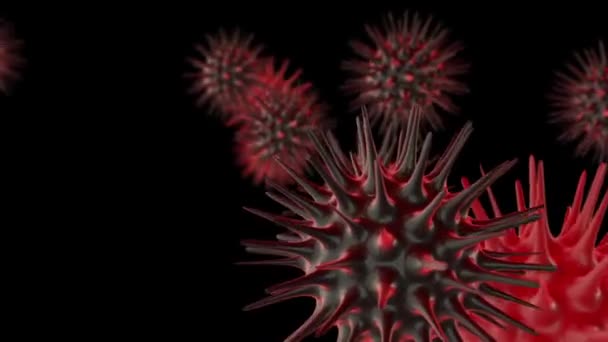 Coronavirus giratorio y móvil 3D sobre fondo negro - Imágenes, Vídeo