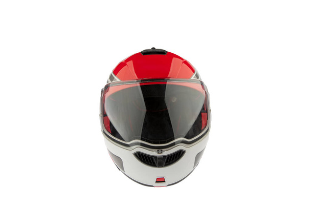 Мотоциклетный шлем над изолировать на белом фоне. - Фото, изображение
