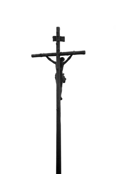 The crucifixion of Jesus Christ. Antique iron statue isolated on white background. Religion concept. - Foto, immagini