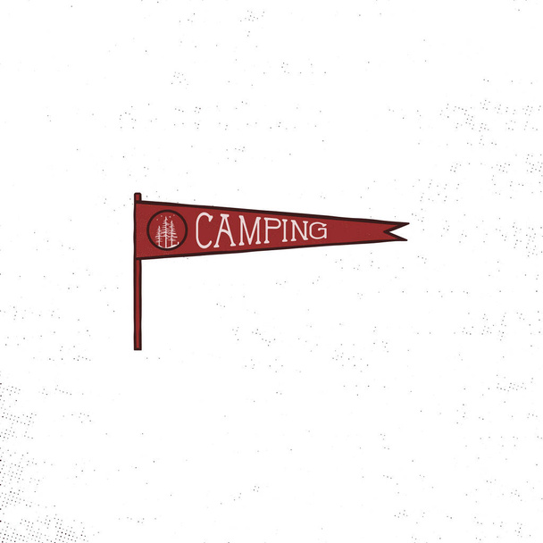 Camping pennant template. Vintage Hand drawn pennant in retro colors design. Best for t-shirts, travel mugs, backpack and any other identities. Stock vector isolated on white background.. - Vector, Image
