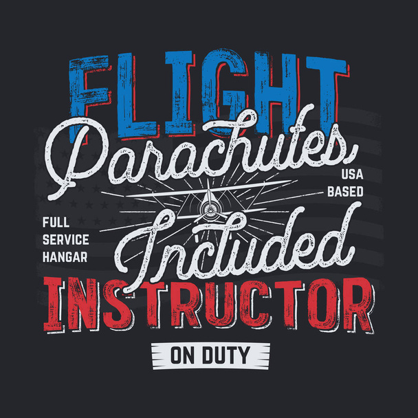 Vintage hand drawn tee graphic design. Flight Instructor quote. USA based sign. Mechanic on Duty. Typography retro colors airplane. Stock vector illustration, poster, background. - Vector, Image