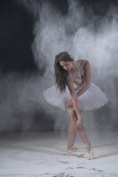 beautiful ballerina dancing in white flour - Foto, Imagen