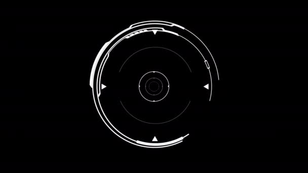 White HUD Circle διεπαφή χρήστη σε απομονωμένο μαύρο φόντο. Στόχος αναζήτηση πεδίου εφαρμογής και θέμα στοιχείο σάρωσης. Ψηφιακό UI και Sci-fi εγκύκλιος. Βίντεο 4K κίνησης γραφικών - Πλάνα, βίντεο