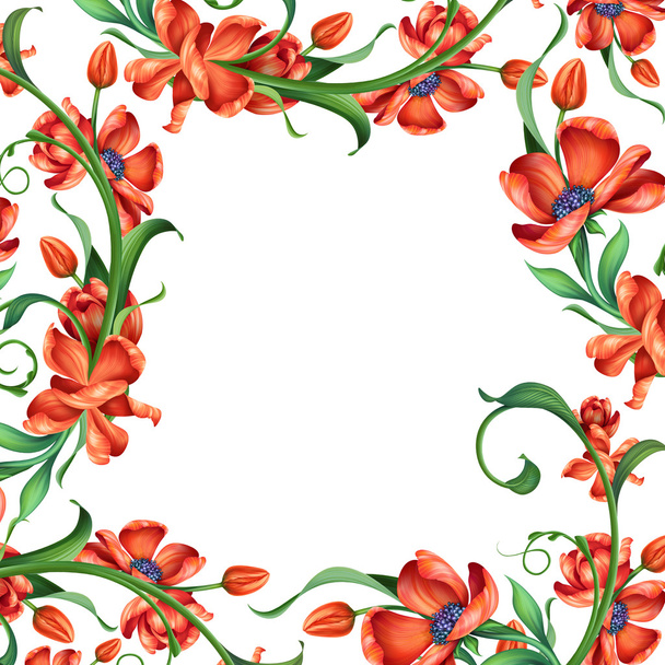Abstract red floral frame - Fotó, kép