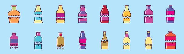 zestaw zepsuty wzór ikony kreskówki butelki z różnych modeli. ilustracja wektor izolowane na niebieskim tle - Wektor, obraz