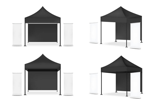 3D Mock up Realistic Tent Display POP Booth With Banner for Sale Marketing Promotion Exhibition Background Illustration - Vector, Image
