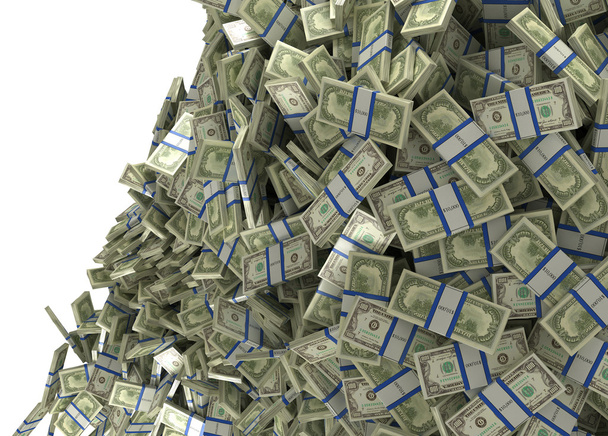 Much money and wealth. US dollar bundles falling - Foto, Bild