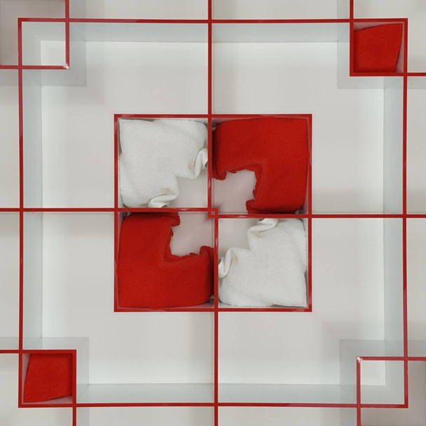 prostokątny geometryczny projekt przechowywania dla plaży i basenu czerwone i białe ręczniki - Zdjęcie, obraz