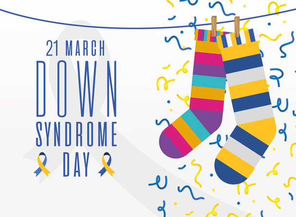 down syndrome day striped socks and confetti vector design - Vektor, Bild