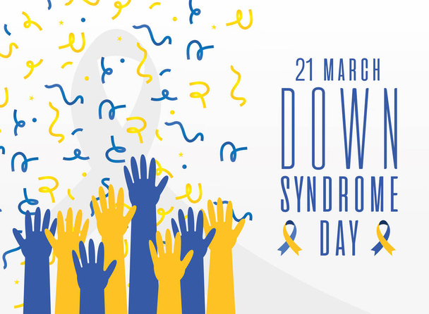 world down syndrome day hands up and confetti vector design - Vector, Image