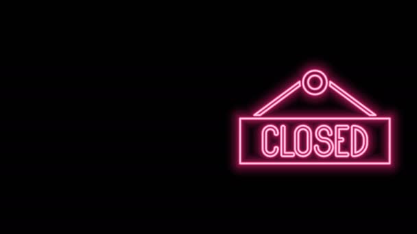 Świecąca neonowa linia Wiszący znak z tekstem Zamknięta ikona odizolowana na czarnym tle. Temat biznesowy kawiarni lub restauracji. 4K Animacja graficzna ruchu wideo - Materiał filmowy, wideo