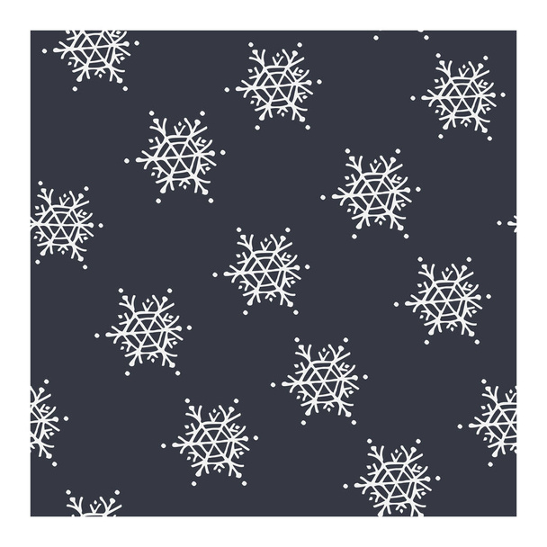 Modello Natale senza soluzione di continuità con fiocchi di neve bianchi su uno sfondo grigio-blu. - Vettoriali, immagini