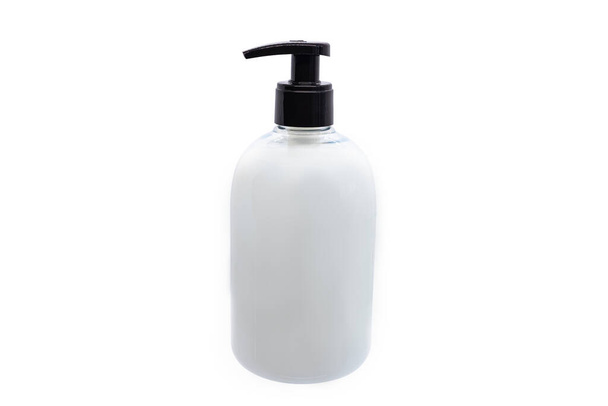 Διάφανο δοχείο σαπουνιού γεμάτο λευκό σαπούνι - Φωτογραφία, εικόνα
