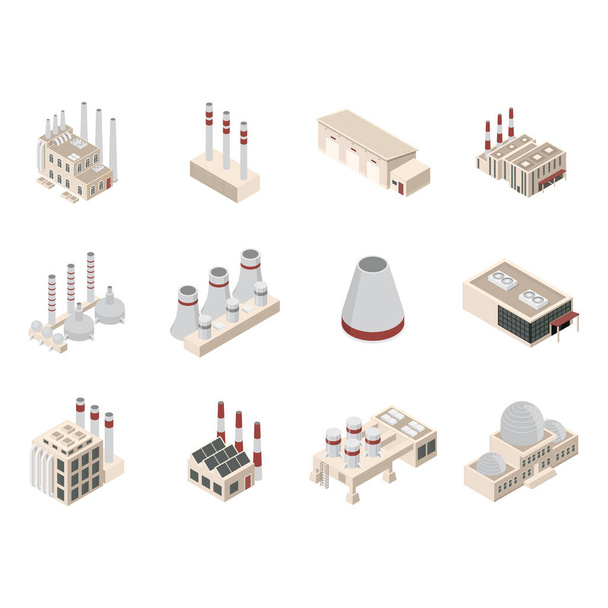 Factory Constructions or Buildings Concept Set 3d Isometric View. Vector - Вектор,изображение