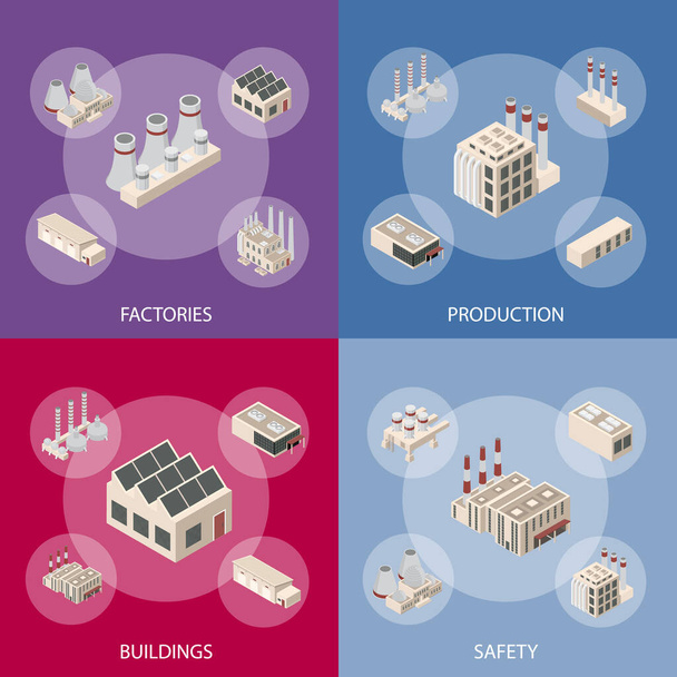 Factory Constructions or Buildings Concept Banner Set 3d Isometric View. Vector - Vektor, obrázek