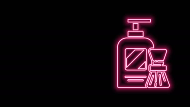 Glowing neon line Shaving gel foam and brush icon isolated on black background. Shaving cream. 4K Video motion graphic animation - Footage, Video