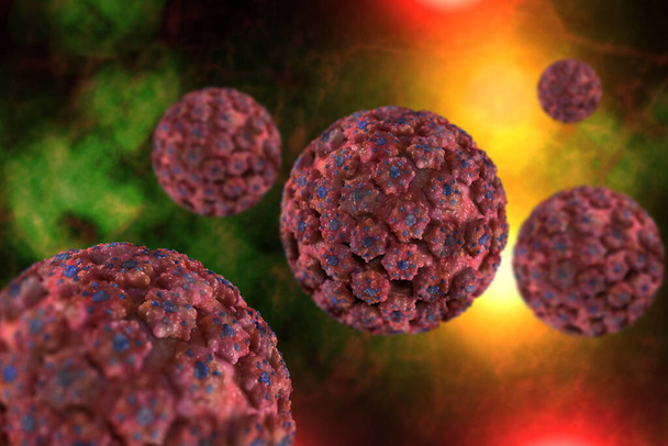 Infectieziekte Menselijk papilloom viruscellen conceptuele 3D illustratie - Foto, afbeelding