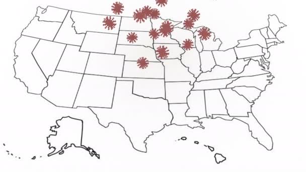 Ο ιός πέφτει covid 2020 λευκό χάρτη ΗΠΑ επιδημία Coronavirus πανδημία - Πλάνα, βίντεο