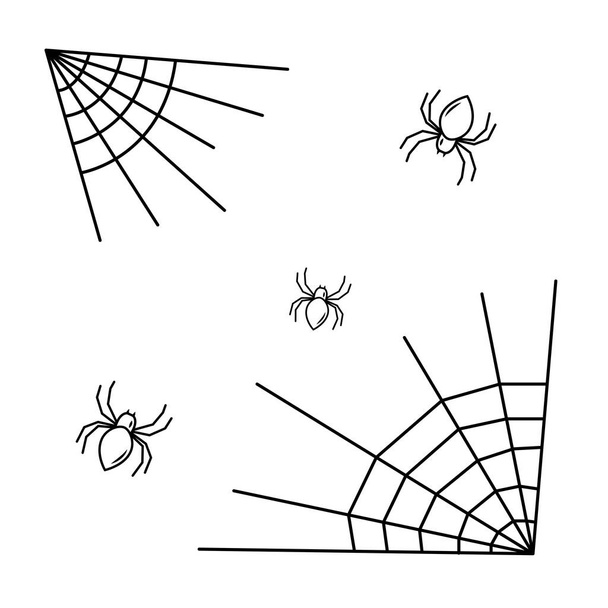 Векторная паутина на белом фоне. Паутина с пауками для дизайна Хэллоуина. - Вектор,изображение