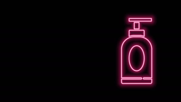 Gloeiende neon lijn Cream of lotion cosmetische buis pictogram geïsoleerd op zwarte achtergrond. Lichaamsverzorging producten voor mannen. 4K Video motion grafische animatie - Video
