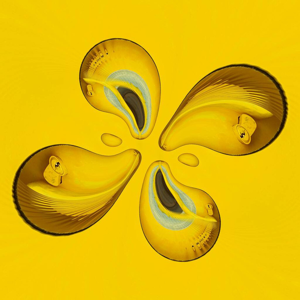 Illustration 3D de motifs et dessins de poignées de porte semi-circulaires jaune vif - Photo, image