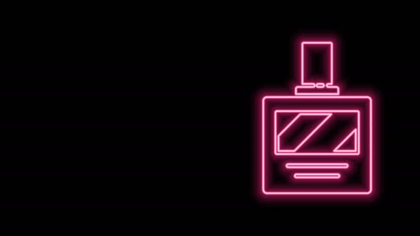 Hehkuva neon line Aftershave kuvake eristetty mustalla taustalla. Kölnisuihkekuvake. Miesten hajuvesipullo. 4K Video motion graafinen animaatio - Materiaali, video