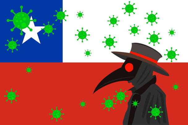 Kara veba doktoru. Etrafı Şili bayrağıyla dolu virüslerle çevrili.. - Vektör, Görsel