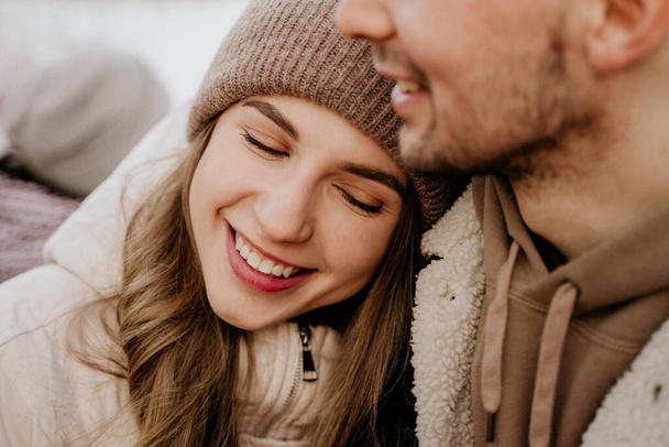 couple hugg in winter outdoor - Photo, image