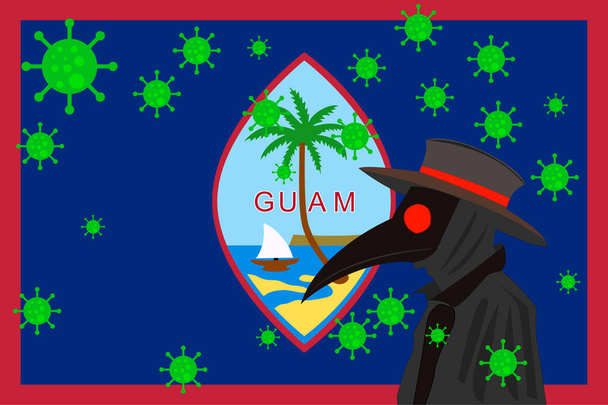 Černý mor lékař obklopen viry s kopírovacím prostorem s GUAM vlajkou. - Vektor, obrázek