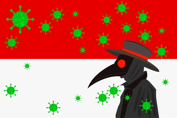 Doktor dżumy otoczony wirusami z przestrzenią do kopiowania z flagą INDONESIA. - Wektor, obraz