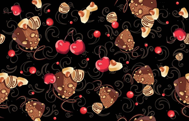 Padrão sem costura doces de chocolate padrão de cereja - Vetor, Imagem