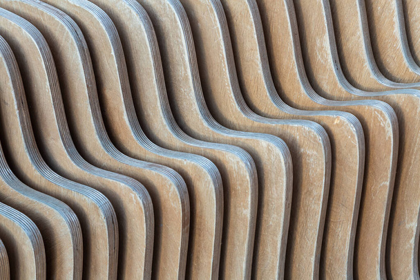 wavy wood texture vertical lines bending dark beige background - Photo, Image