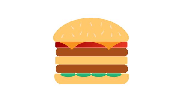 appetizing burger with filling on a white background, vector illustration. double burger with sesame seeds on top. double meat filling with tomatoes and meat. hearty unhealthy lunch - Vector, Image