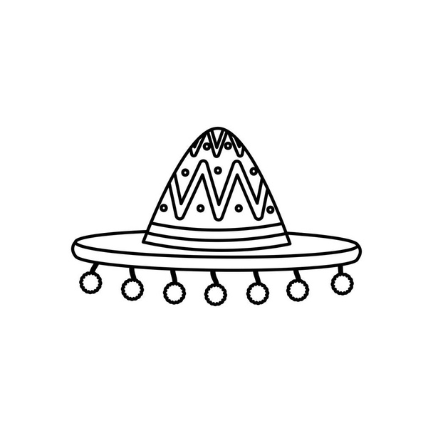 ícone do chapéu mexicano, estilo de linha - Vetor, Imagem