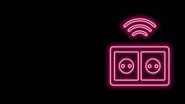 Glowing neon line Smart electrical outlet system icon isolated on black background. Power socket. Internet of things concept with wireless connection. 4K Video motion graphic animation - Footage, Video