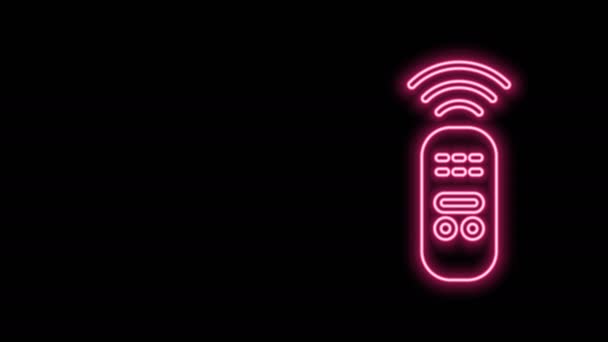 Linea neon incandescente Icona del sistema di controllo remoto intelligente isolato su sfondo nero. Internet delle cose concetto con connessione wireless. Animazione grafica 4K Video motion - Filmati, video