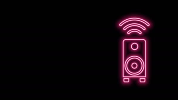 Linea neon luminosa Icona del sistema di altoparlanti stereo intelligente isolato su sfondo nero. Altoparlanti del sistema audio. Internet delle cose concetto con connessione wireless. Animazione grafica 4K Video motion - Filmati, video